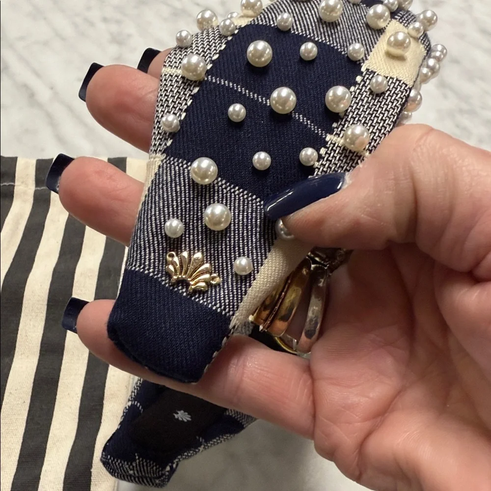 Lele Sadoughi Navy & Cream Knotted Pearl-Embellished Headband